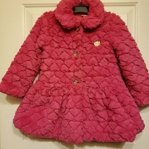 Juicy Couture Girls Pink Faux Fur Coollard Peplum Coat